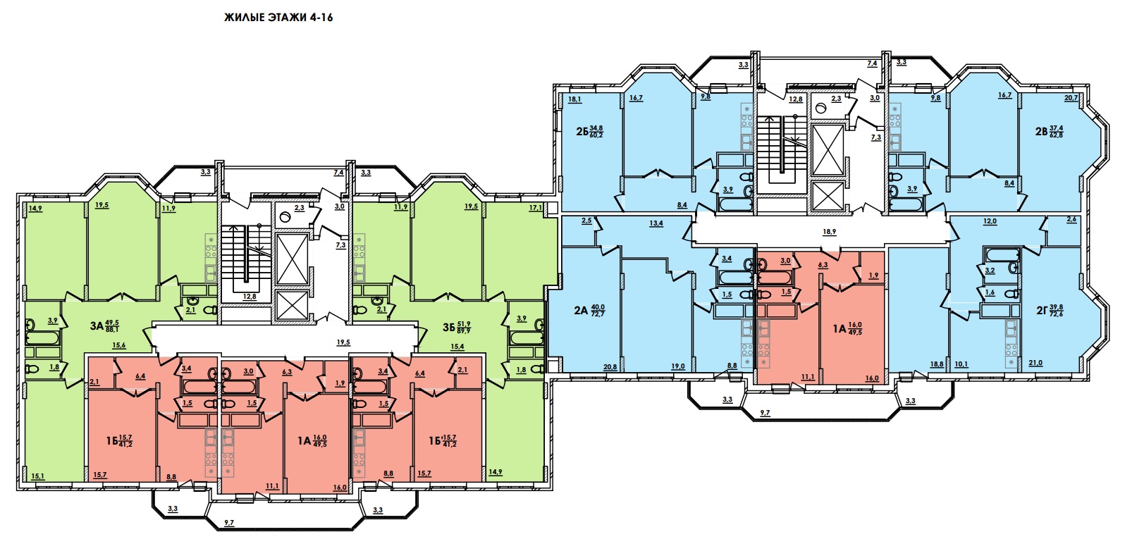 Жилой комплекс в городе Лобня по улице Кольцевая близ пруда и сквера планировки квартир